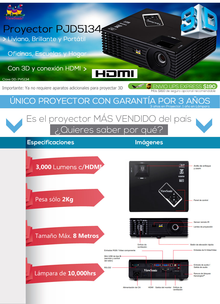 proyector viewsonic PJD5134 3000 lumens