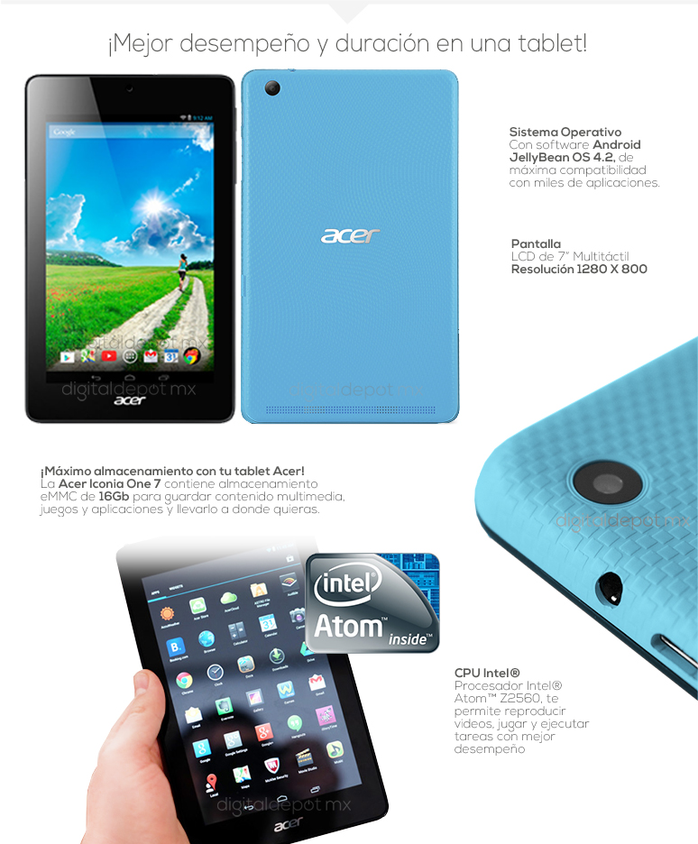 Acer-tablet-tableta-iconia one7-azul-intel Atom Z2560-16GB eMMC-1GB Ram-fotos