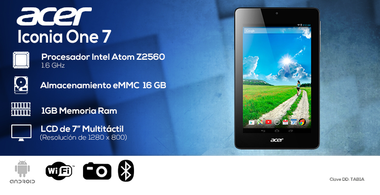 Acer-tablet-tableta-iconia one7-azul-intel Atom Z2560-16GB eMMC-1GB Ram