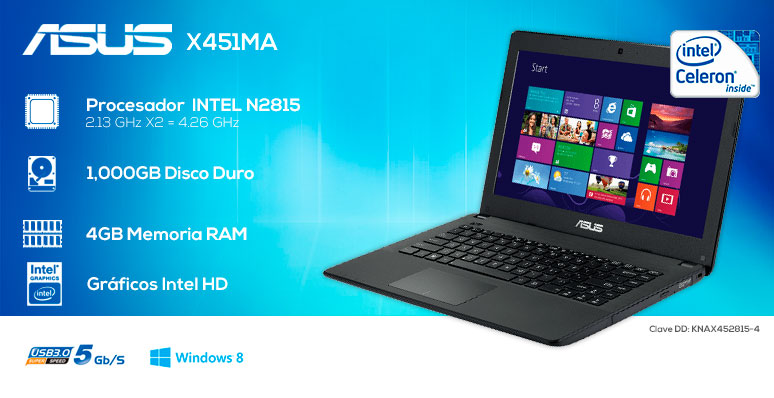 Asus-Laptop-Netbook-X451MA-barata-Intel N2815-4Gb Ram-1TB DD