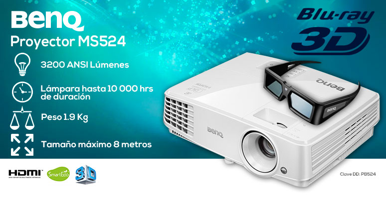 Benq-Proyector-Cañon-MS524-videoHD3D-3000lumens-lamparalargaduracion-8Mproyeccion