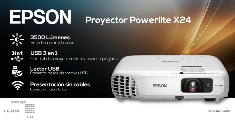 Epson-proyector-Cañon-powerlite-x24-nitidez-USB 3 en 1-Lector USB-Conexion inalambrica