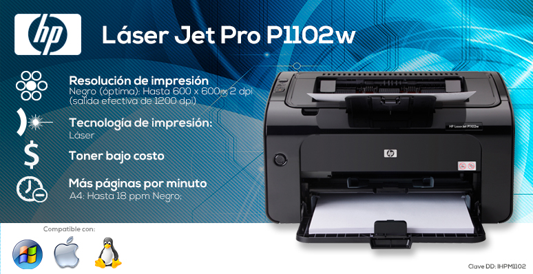 No puedo leer ni escribir audible Prematuro Impresora Mono Hp Laserjet Pro P1102w Wifi - Digital Depot