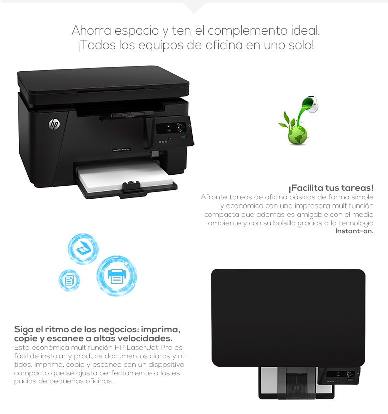 HP-impresora-printer-LaserJet Pro-Multifuncional-Laser-Escaner cama plana-128 MB de almacenamiento-fotos