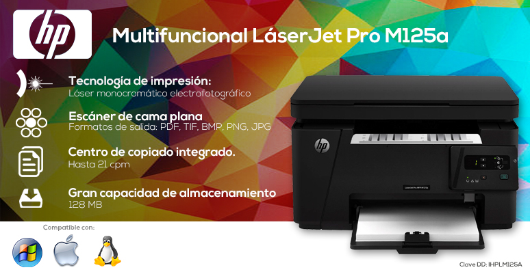 HP-impresora-printer-LaserJet Pro-Multifuncional-Laser-Escaner cama plana-128 MB de almacenamiento