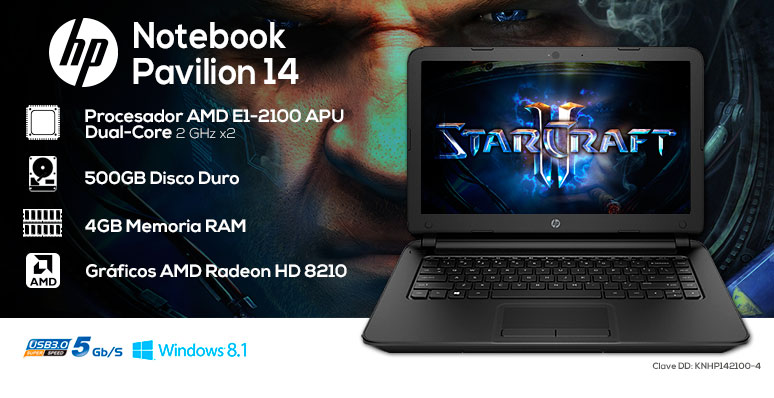 Hp-Laptop-Notebook-Pavilion 14-basica-AMD EI-2100 APU-4Gb Ram-500Gb DD