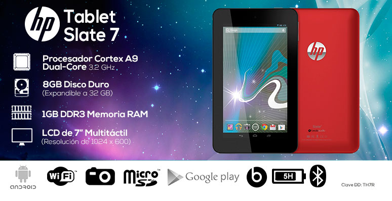 Hp-tablet-tableta-Slate 7-roja-Cortex A9 Dual Core-1GB DDR3 Ram-8Gb DD