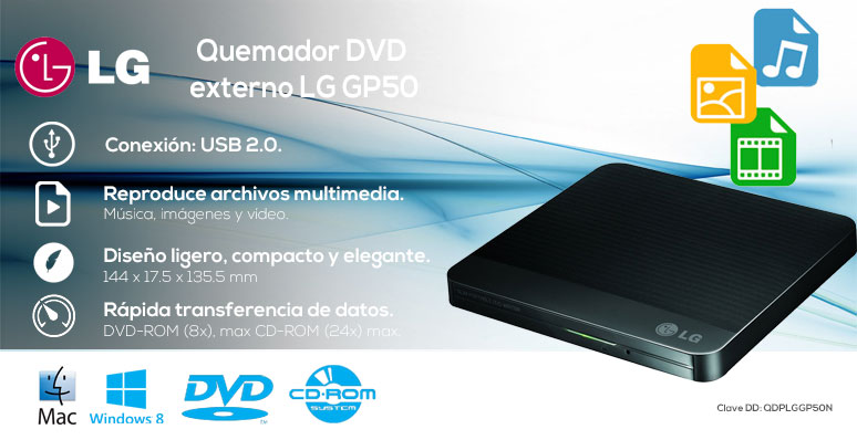 LG-Quemador-GP50-compacto-DVD externo-reproductor multimedia-rapida transferencia