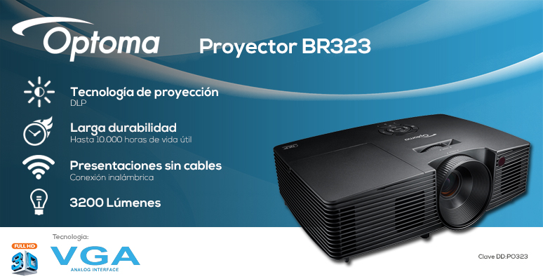 Optoma-Proyector-Cañon-BR323-Profesional-Conectividad Inalámbrica-Larga Durabilidad-Lente de camara inteligente