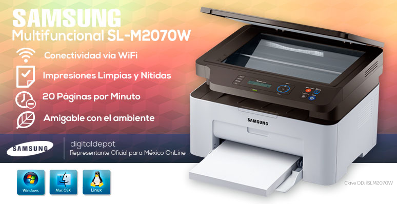 Samsung-Impresora-Printer-SL-M2070W-Multifuncional-Laser-conexion Wifi