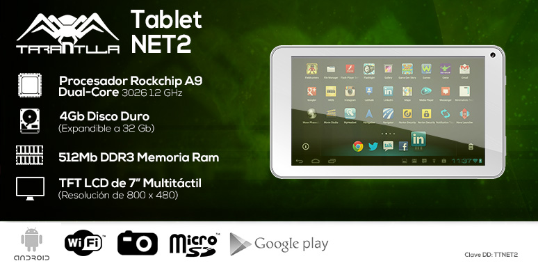 Tarantula-tablet-tableta-NET2-Dual Core-Rockchip A9-4GB DD-512Mb DDR3 Ram