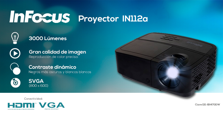 infocus-proyector-cañon-in112a-compacto-lampara de larga duracion-negros mas oscuros y blancos mas blancos-reproduccion de color precisa